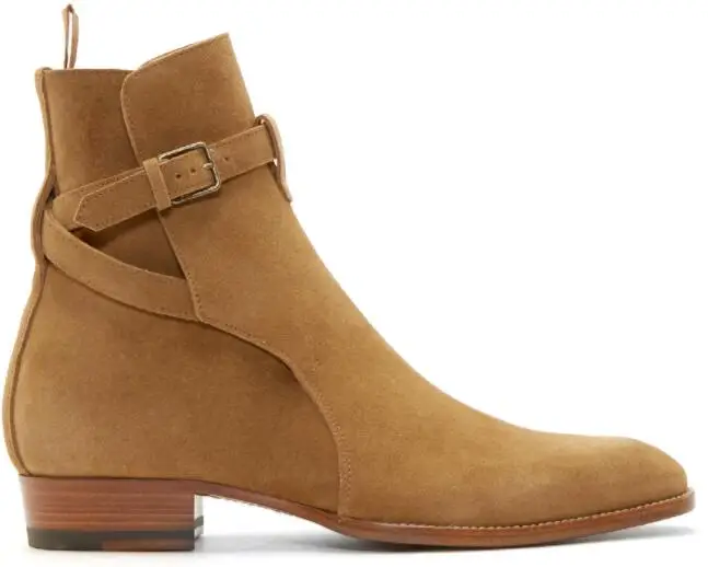 

New Fashion European Retro Suede/Leather Men Ankle Boots Pointed Toe Buckle Strap Short Boots Autumn/Winter Chelsea Boots Men