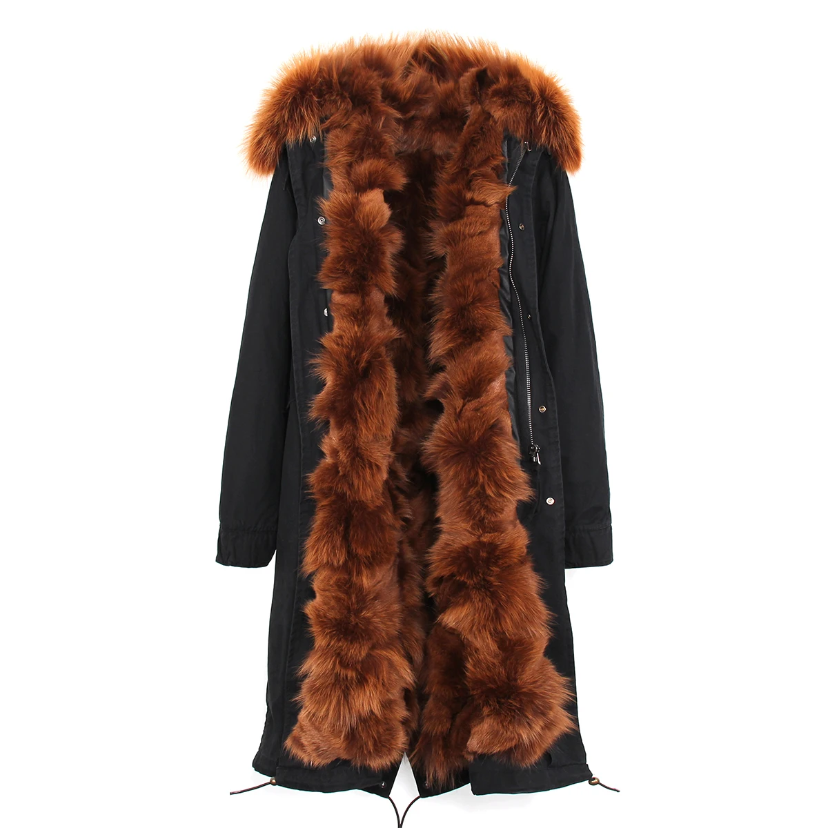 JAZZEVAR Новая зимняя женская модная роскошная настоящая опушка из лисьего меха X-long parka большое пальто с капюшоном из меха енота военная куртка