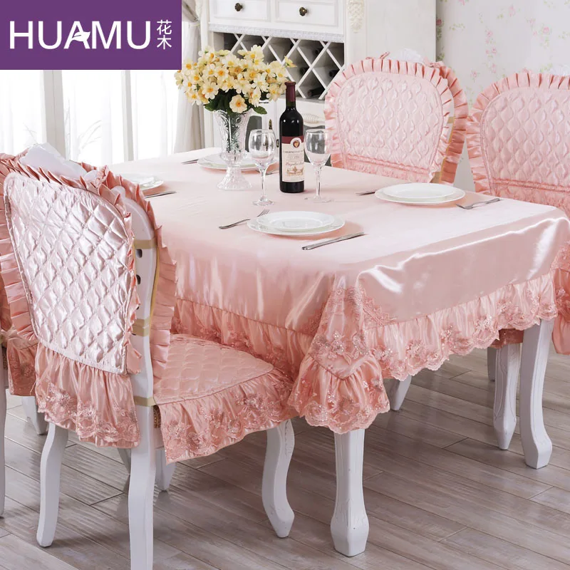 

Luxury fashion Pastoral Table Cloth with Lace Cotton European style Rectangular 3 styles Pink Dinning Tablecloths Chair Covers