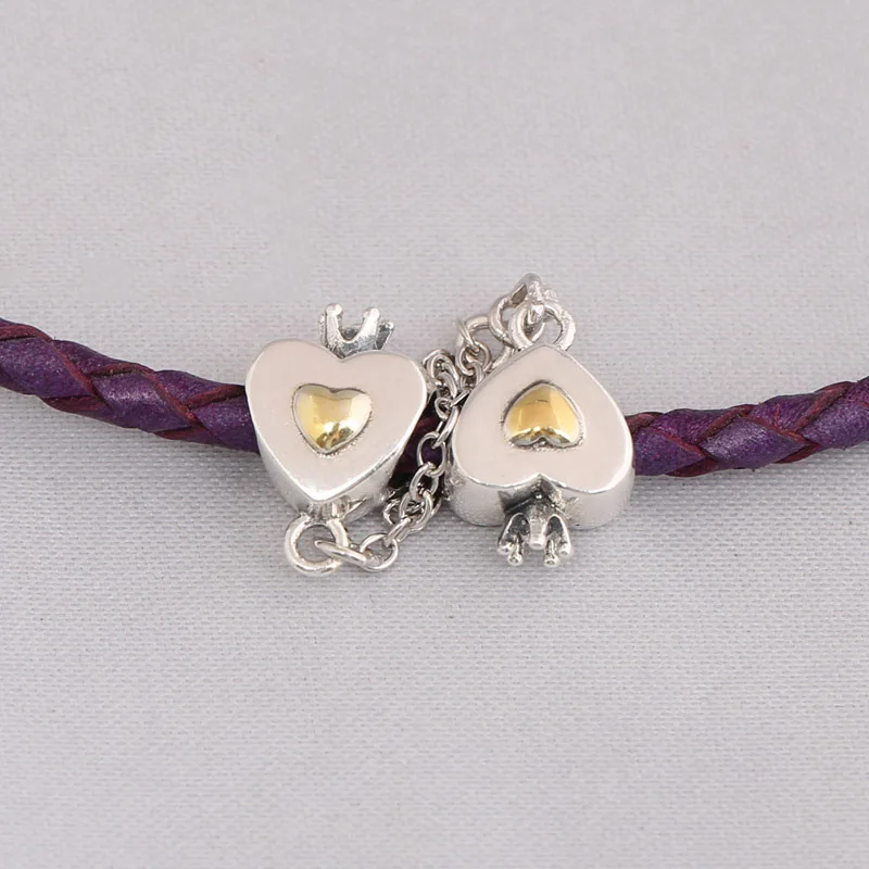 

925 Sterling Silver Stopper Beads Charms Gold Love Heart Safety Chain For Original Pandora 925 Sterling Silver Bracelets Bangles