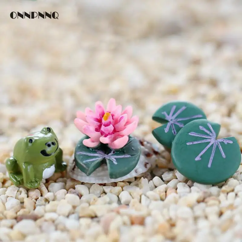 

3pcs/set Green Frog Lotus Resin Miniature Kids Toy Fairy Garden Miniatures Creative Abimal Terrarium Figurines home decoration