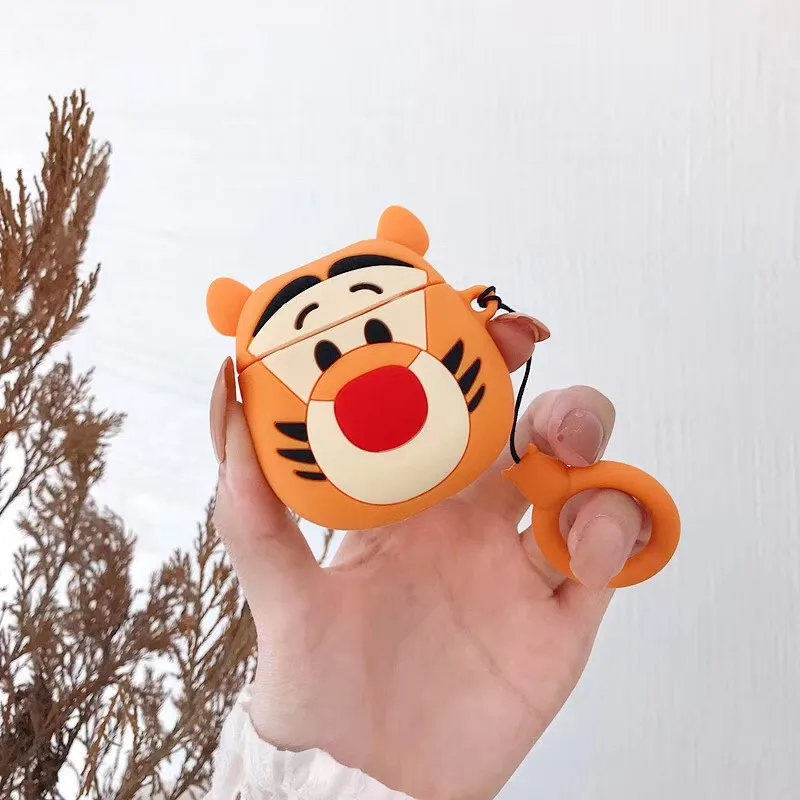 

For Apple Airpods 1 2 Headphone Cases 3D Cute Cartoon Popularity Tiger Tigger Silicone Protection Earphone Cover With Ring Rope