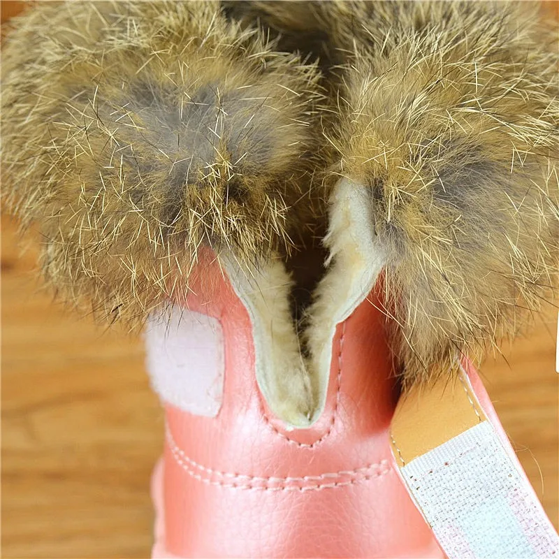Ботинки для девочек, зимние водонепроницаемые Нескользящие резиновые ботинки на плоской подошве, зимние ботинки для малышей, детская обувь, утепленные плюшевые ботильоны, европейские размеры 21-30