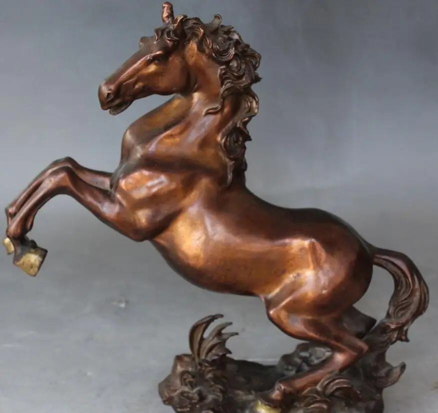 

6710931++12" Chinese Bronze Gilt Fengshui Zodiac Year War Horse Animal Success Statue