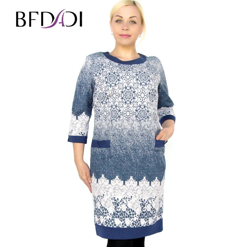 

BFDADI 2016 Women Spring Lace Pattern Dress Casual Plain colored quietly elegant Winter Dresses Vestidos Plus size 73628-1