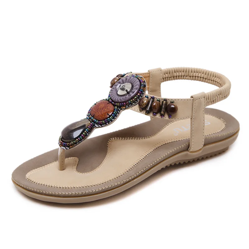 

New 2019 strong zinc beaded sandals bohemian herringbone flat bottom large size women's shoes