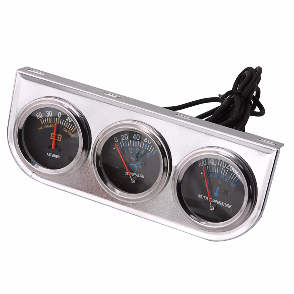 1Pc Mechanical Trio Gauge Set 2" Auto 3V Meter Water Temp Oil Pressure