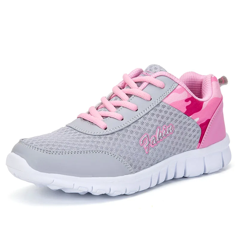 Женская Повседневная обувь; модные кроссовки из дышащего сетчатого материала для прогулок; кроссовки на плоской подошве со шнуровкой; Новинка года; tenis feminino - Цвет: Pink