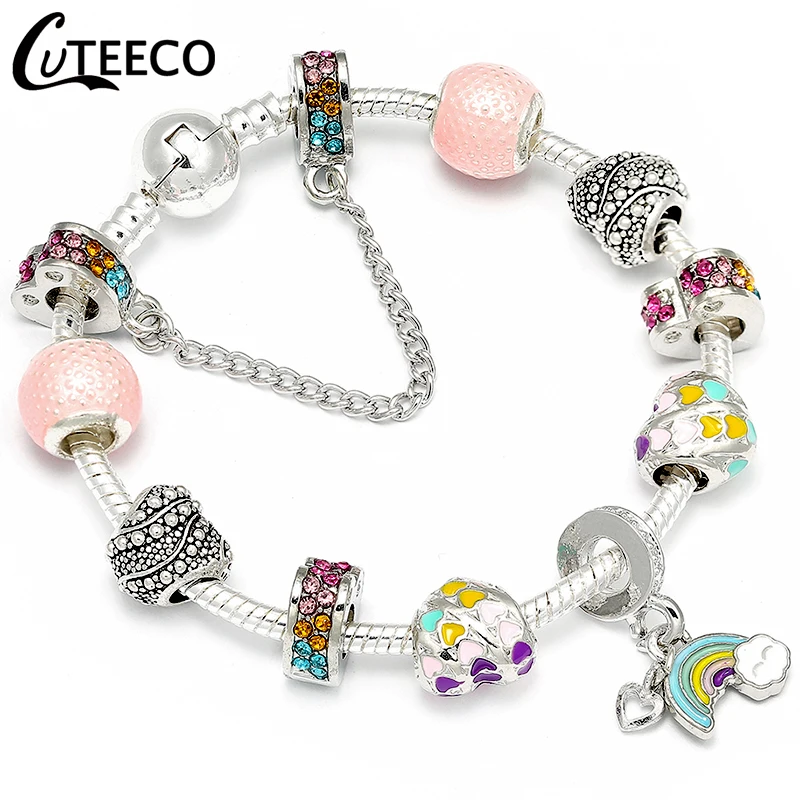 

CUTEECO 2018 European Trendy Rainbow Pendant Charms Bracelet DIY Jewelry Fit Brand Bracelets For Women Pulseira Feminina