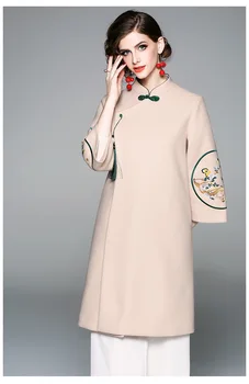 

Winter original Chinese Han style Embroidered big size Improved loosen Mid-long woolen Cheongsam dresses for women girls