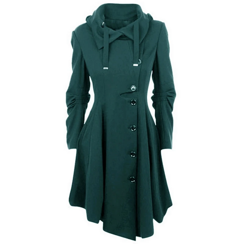 Kopen MONERFFI 2019 Fashion Lange Middeleeuwse Trench Wollen Jas Vrouwen Zwarte Stand Kraag Gothic Overjas Vrouwen Jas Vintage Femme Uitloper