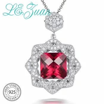 

L&zuan S925 Sterling Silver Necklace With 5.42ct Red stone Luxury Pendant Fine Jewelry For Women Christmas Gift