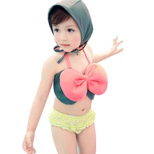 Детский Плавание костюм буксировки шт Стильный врассыпную шеи бантом бикини пляж Плавание одежда Купальники с Плавание Кепки