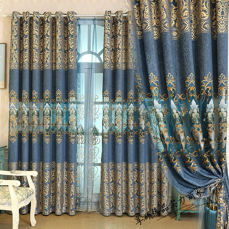New Chenille European Embroidered Curtains Customized for Living Room