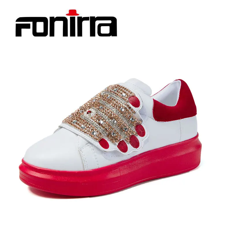 

FONIRRA New Women Casual Flat Shoes Fashion Hook Loop Autumn Comfortable Crystal Design Shoes For Ladies Increasing Shoes 181