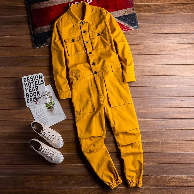 

XS-5XL New autumn casual jumpsuit men's simple Slim large pocket tooling jumpsuit solid color fashion male jumpsuits