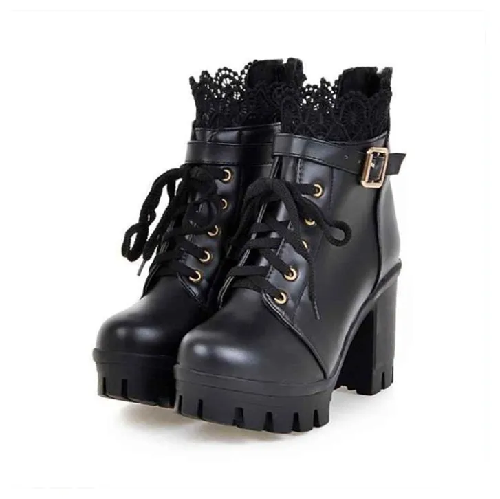 

Winter new high heel pattern high heel boots thick Martin waterproof large size thick white women's boots