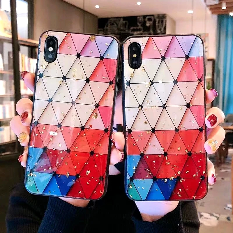

For Samsung Galaxy Note 8 Case Gold Foil triangle splice Cute Contrast color Soft TPU Silicone Back Cover For Galaxy Note 8 Case