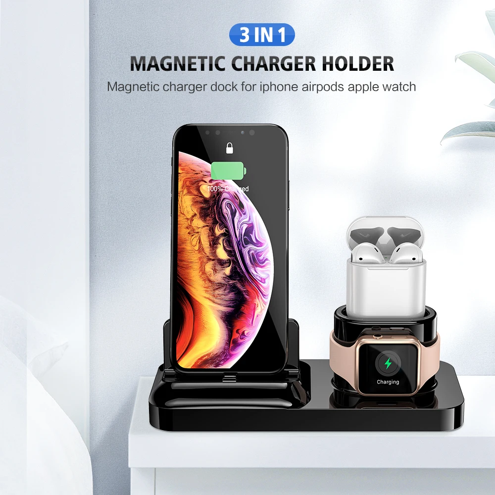  RAXFLY 3 in 1 Phone Charger Holder For iPhone X XS Max XR 8 7 Wireless Magnetic Charging Dock Stati