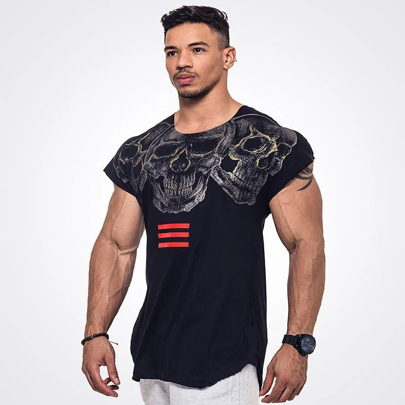 

Men Short sleeve cotton t shirt Fashion Skull Printed T-shirts Casual Tee Tops Male Gyms Fitness Bodybuilding workout clothing