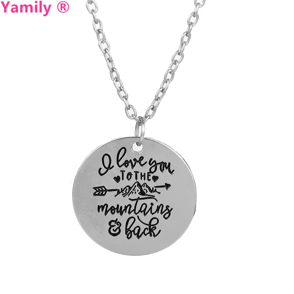 

Yamily 10pcs/lot I LOVE YOU TO THE MOUNTAINS AND BACK Engraved Charm Pendant necklace Inspirational Necklace Jewelry