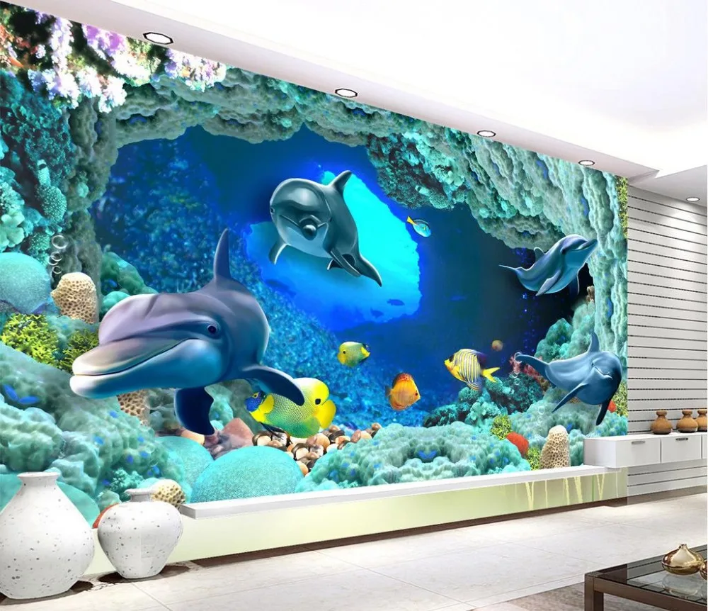 

3d wallpaper mural decor Photo backdrop ocean dolphin custom 3d mural wallpaper