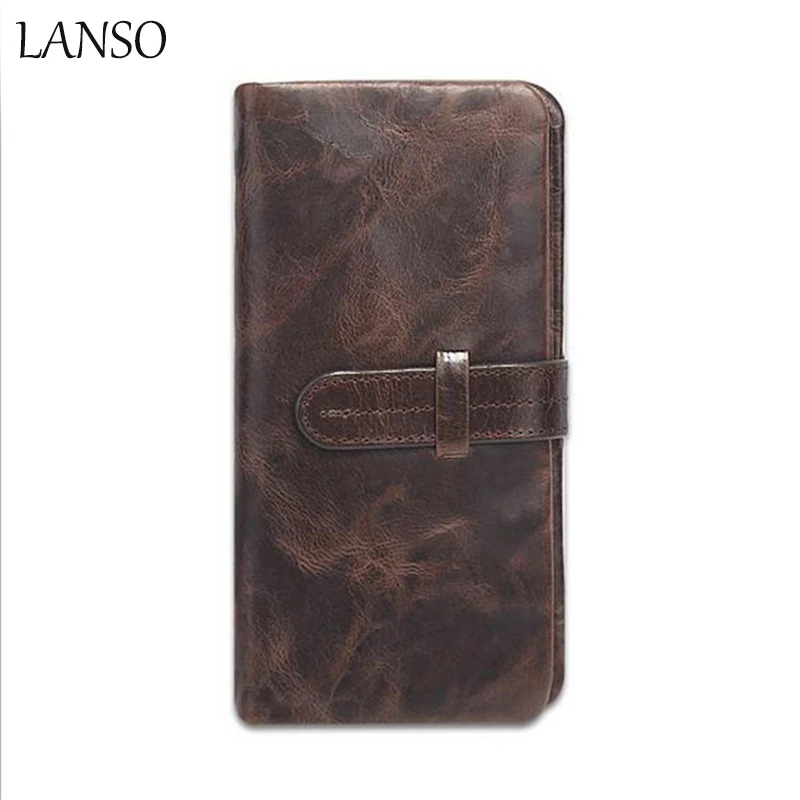 

Brand New Oil Wax Men's Genuine Leather Wallet Casual Retro Long Wallet High Quality Big Capacity Credit Crad Holders Money Bag