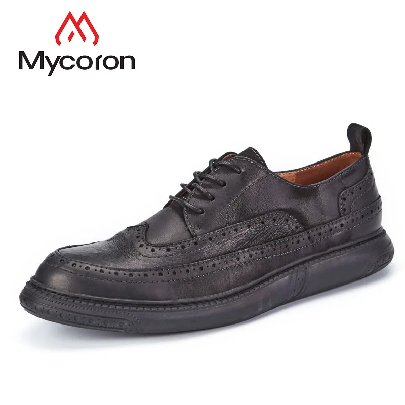 

Mycoron 2018 New Luxury Leather Brogue Mens Lace-Up Flats Shoes British Style Men Fashion Men Shoes Brand Dress Shoes For Men