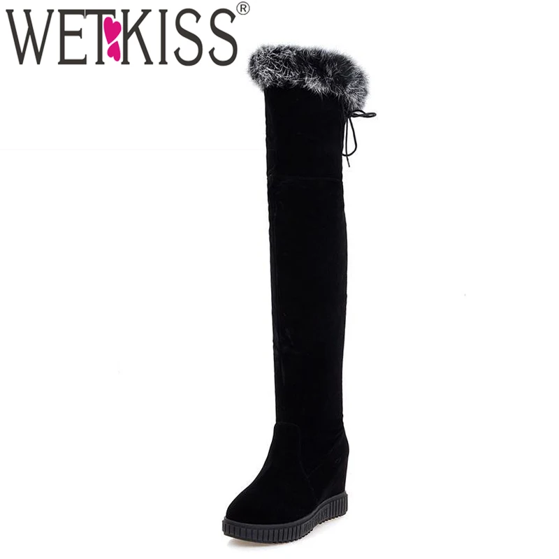 WETKISS Big Size 32 43 Fashion High Heels Women Boots Hidden Wedges Fur Shoes Woman Platform