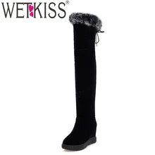 WETKISS Big Size 32 43 Fashion High Heels Women Boots Hidden Wedges Fur Shoes Woman Platform