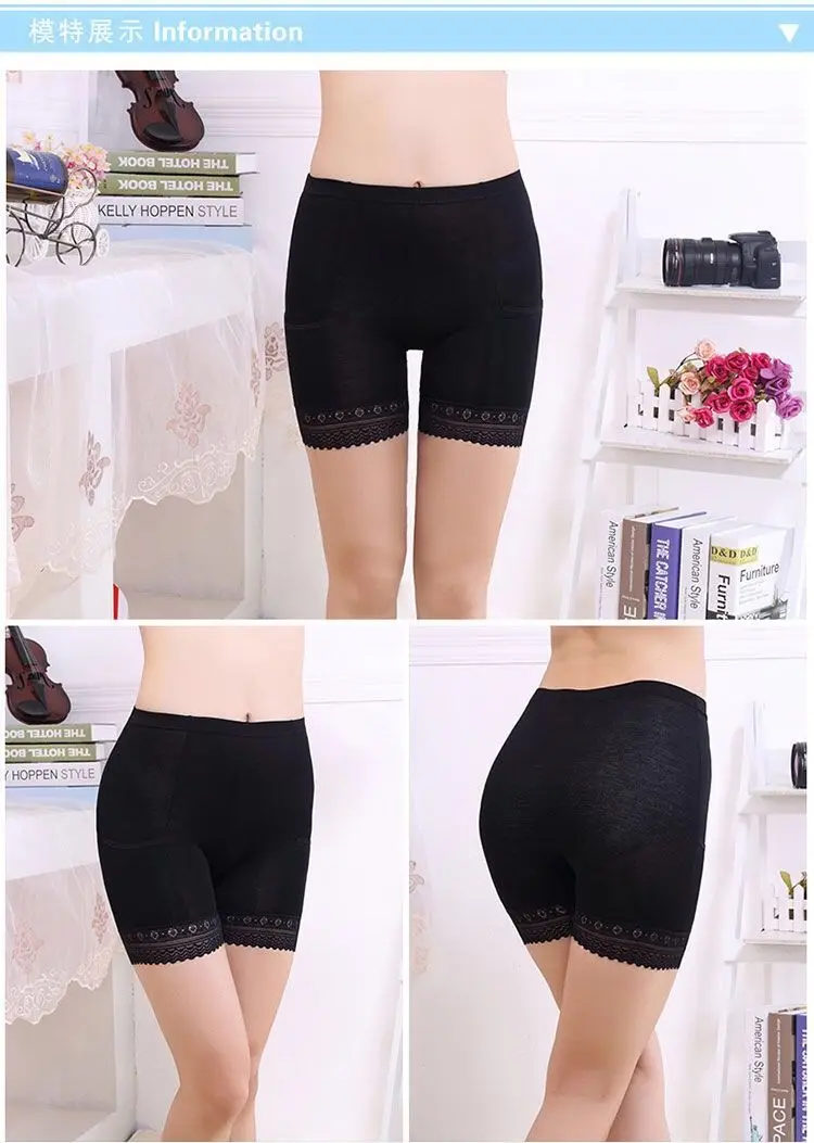 Boxer femme Women Soft Cotton Lace Seamless Safety Shorts Pants Summer Under Skirt Shorts Modal With Pockets short feminino