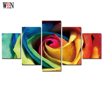 

Colorfull Flower Canvas Art With Framed Direatly Handed 5 Piece Wall Pictures For Living Room HD Print Large Cuadros Decoracion