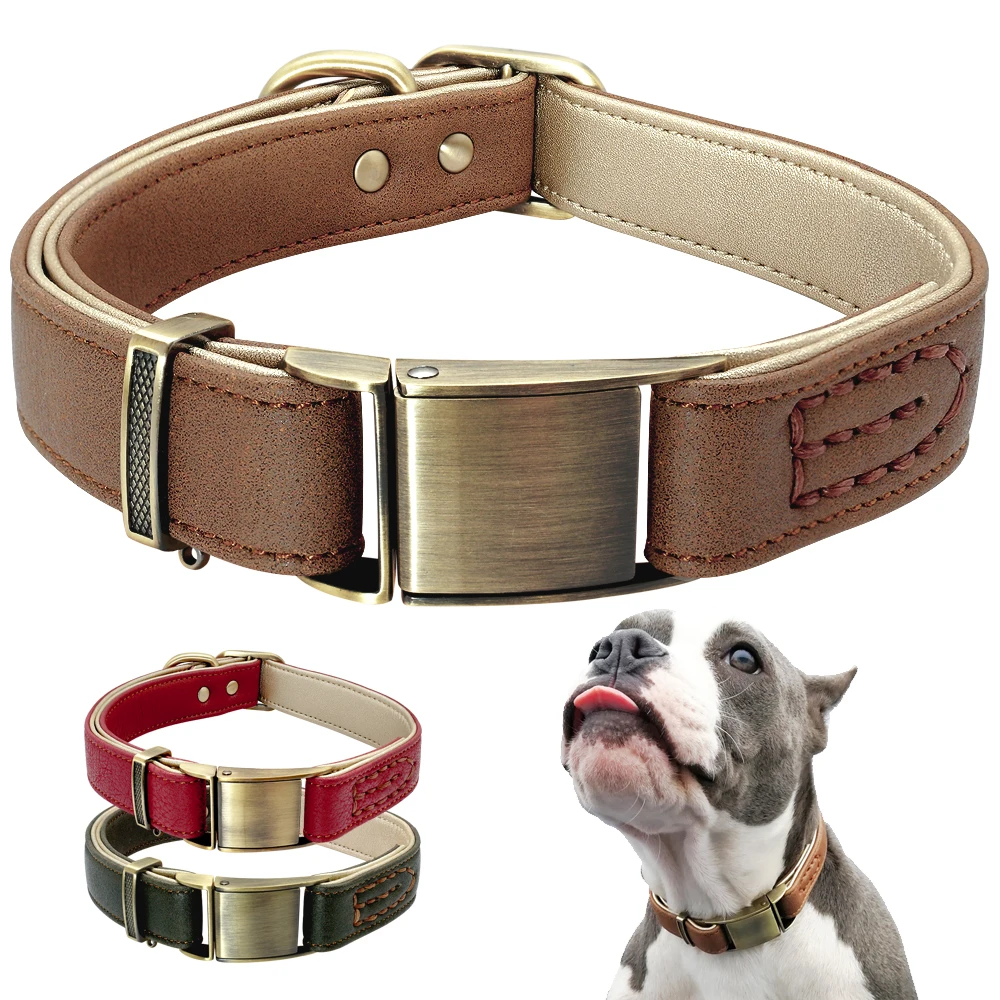 

Durable Dog Collar Heavy Duty Dogs Leather Collars Pitbull Pug Collar Soft Padded Strong Buckle for Small Medium Dogs With Box