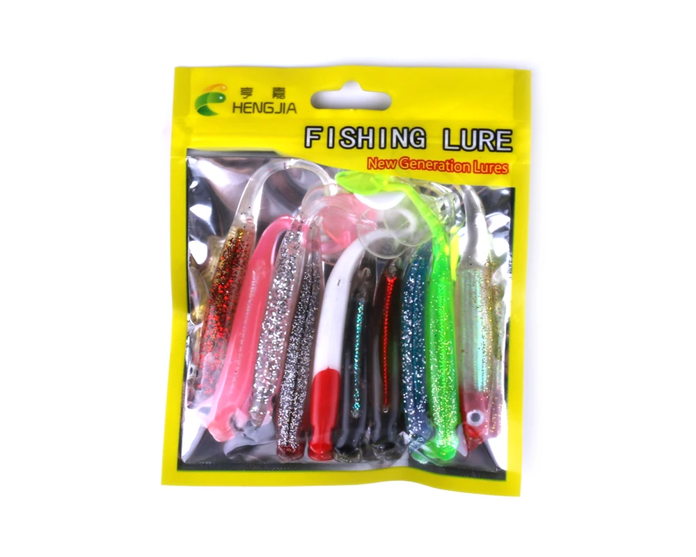 

HENGJIA 500pc Silicon Rubber T Fish Soft Lure Pesca Artificial Fishing Lure Shad Worm Swimbait weest blackfish bass Fishing 4.7G