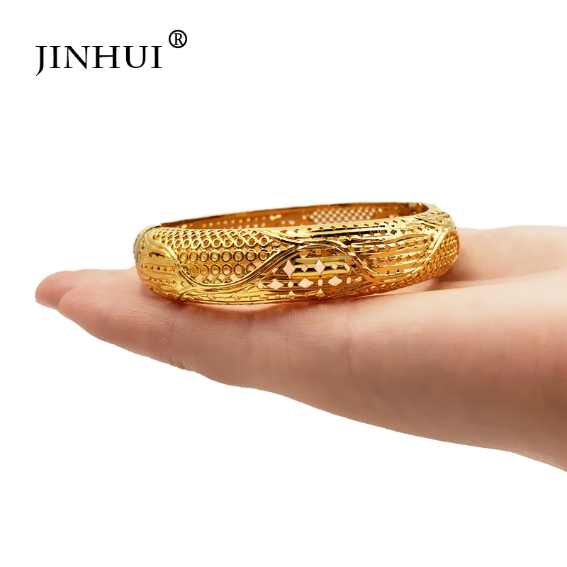 

Jin Hui New Fashion Gold Color Bangles for Women Bride Bracelets Ethiopian/france/African/Dubai Jewelry wedding gifts Can Open