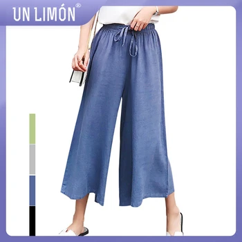

UNLION Women Ankle-length Pants Cotton Wide Leg Casual Midwais