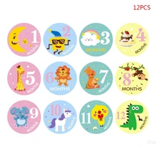 12 Pcs/set Baby Pregnant Women Monthly Photo Stickers Fun Lovely Cartoon Month 1-12 Milestone Clothing Decoration Stickers