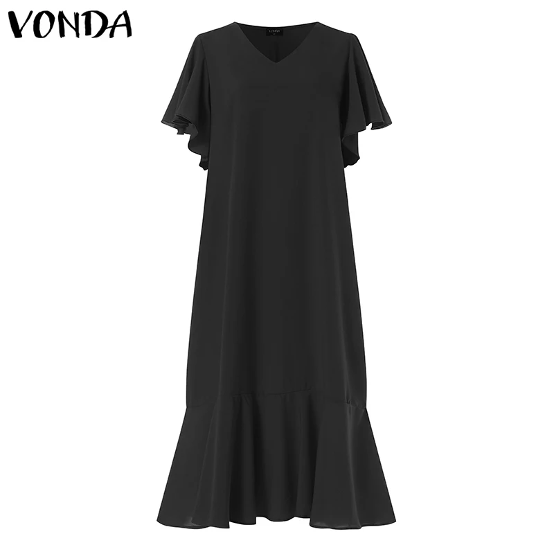 VONDA платье для беременных летние сексуальные платья с v-образным вырезом и оборками на подоле черные женские платья плюс размер Повседневный пляжный сарафан свободный Vestido