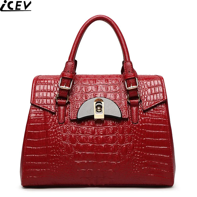 

ICEV new famous brand designer handbag high quality crocodile pattern women leather handbags large capacity messenger bag tote