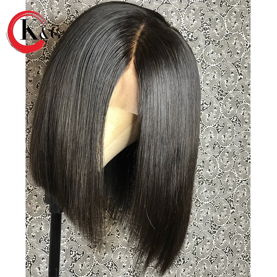 

KUNGANG Short Bob Lace Front Human Hair Wigs For Women With Full Ends Middle Part Brazilian Remy Lace Wigs With Baby Hair