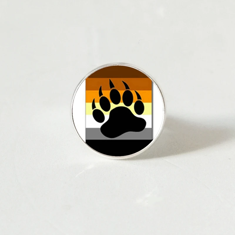 

Bear Pride Ying Yang with Paw Gay Pride Photo Charm rings Handmade Glass Dome Gay Rings