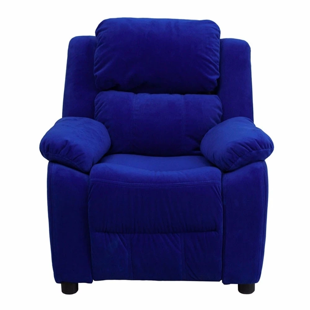 Flash Furniture Deluxe Heavily Padded Contemporary Blue Microfiber Kids Recliner with Storage Arms [863-BT-7985-KID-MIC-BLUE-GG]