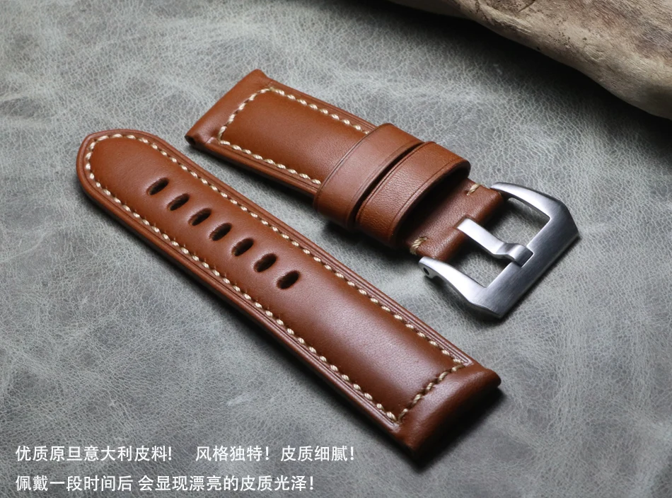 Мужской винтажный коричневый кожаный 24 мм ремешок для часов Ремешок для часов браслет Пряжка Застежка для PAM Panerai большой пилот часы ремешок+ бесплатный инструмент
