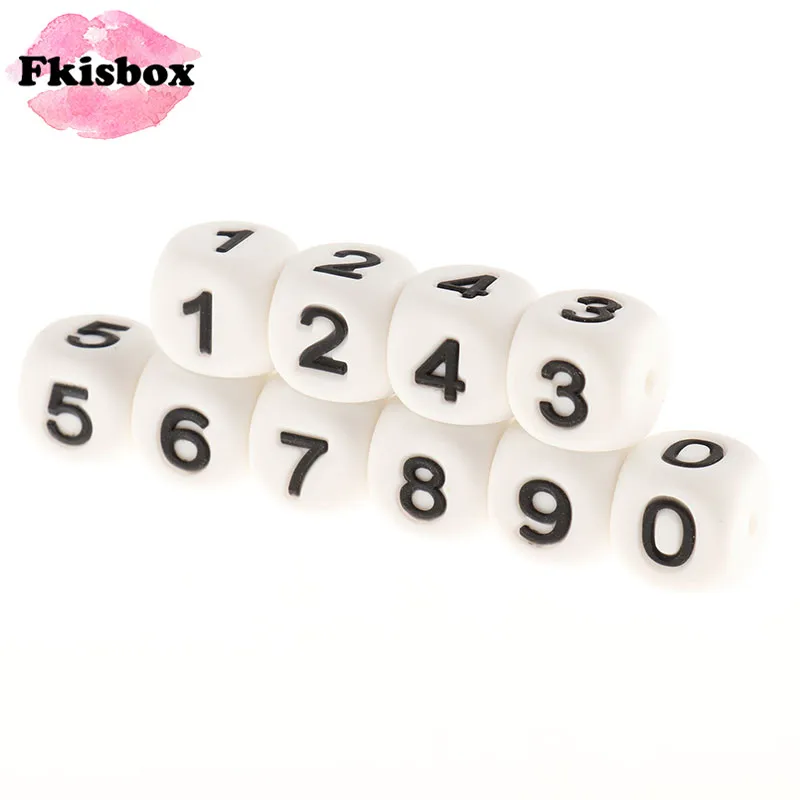 Fkisbox 50pcs 실리콘 비즈 아라비아 숫자 큐브  Teethers 12mm Bpa 무료 실리콘 Teether  젖니 간호 구슬
