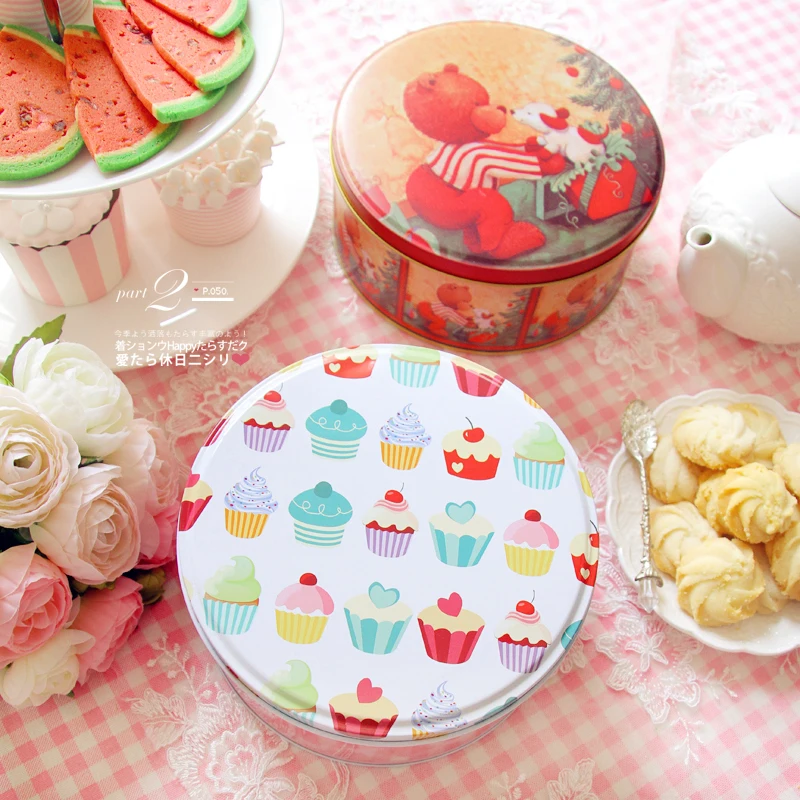 

Circle biscuit box 6pc Handmade Cookies Biscuit Tin Round storage box Metal Snack box Food Container Gift Box Candy Can