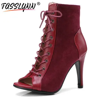 

TASSLYNN 2019 Women Sandals Sexy Peep Toe Thin High Heels Cow Suede+PU Shoes Fashion Lace Up Party Women Shoes Size 34-42