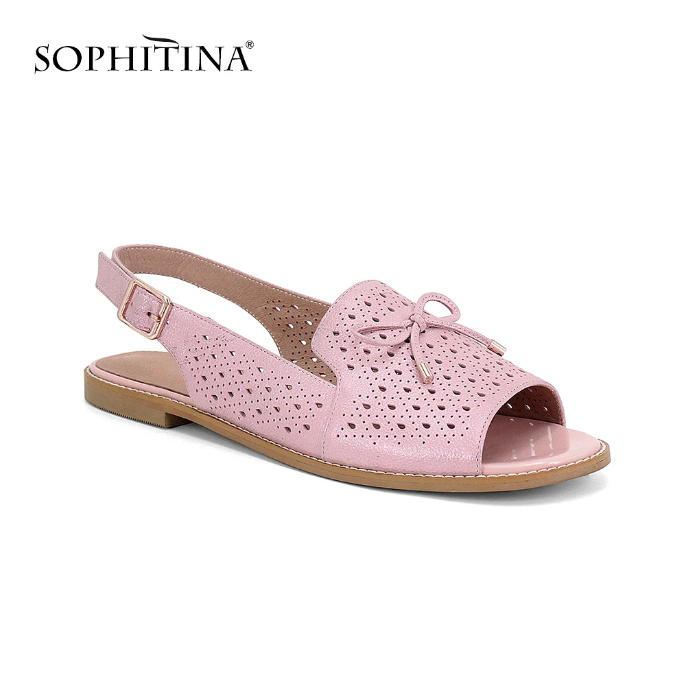 

SOPHITINA 2019 New Women's Sandals Genuine leather Polka Dot Fashion Butterfly-knot Shoes Handmade Hollowing Out Sandals SC38