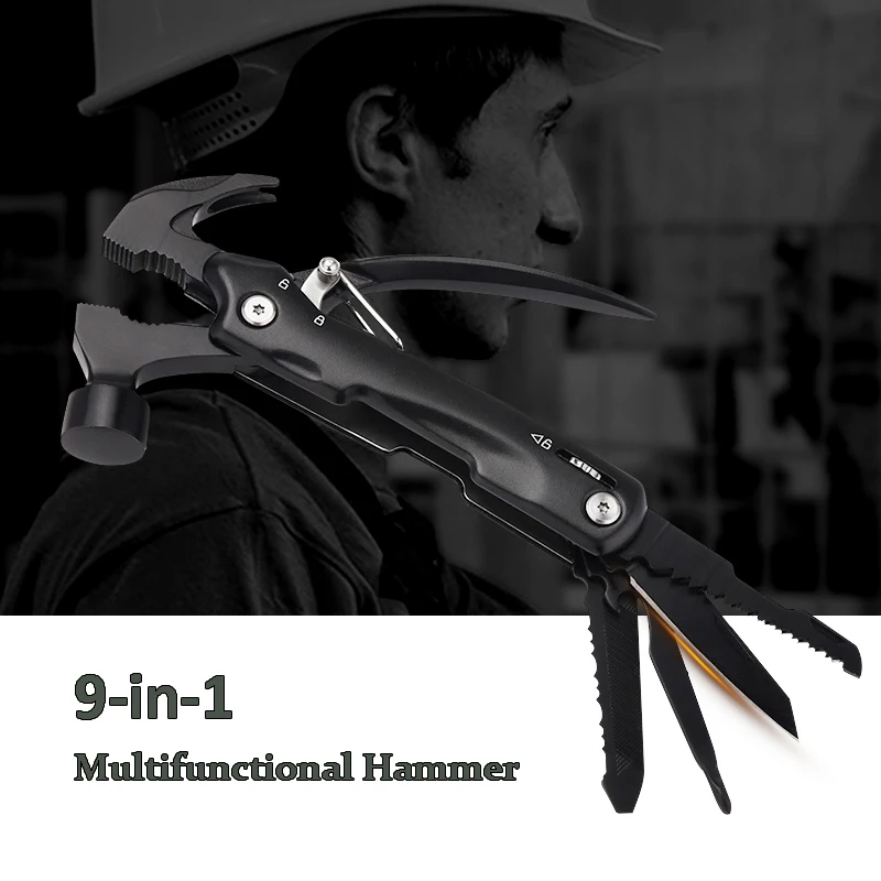 Ceny Wielofunkcyjny młotek domowy młotek bezpieczeństwa narzędzia ręczne, przenośny młotek bezpieczeństwa ratunkowego odkryty Camping składany młotek nóż