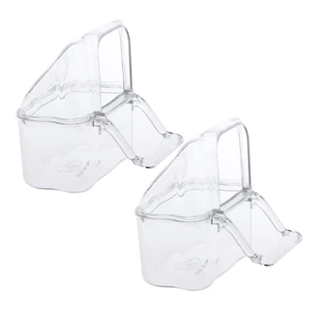 

Acrylic Bird Seed Food Feeder 2Pcs/Set Cage Hanging Dish Feeder Dispenser Drinker Supplies Budgie Canary Clear Bowl with Perch