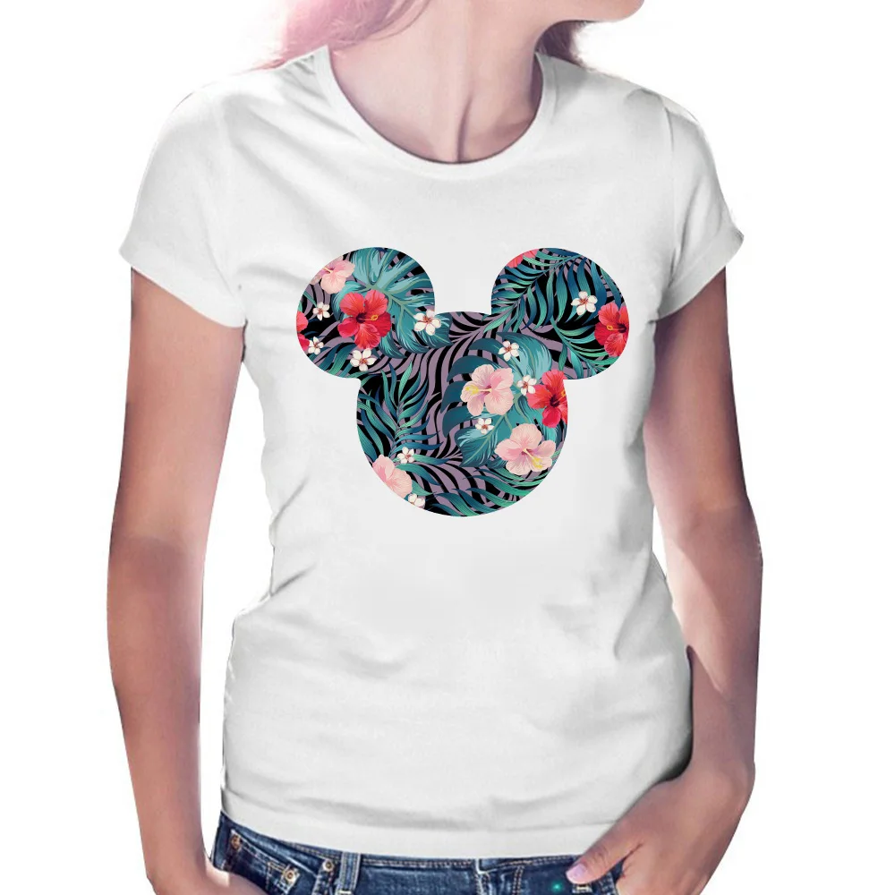 Camiseta Mujer футболка женские леопардовые футболки с мышью Kawaii цветы Мультфильм
